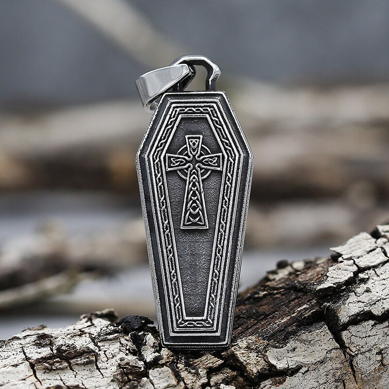 Gothic Coffin Cross Pendant - Chrome Cult