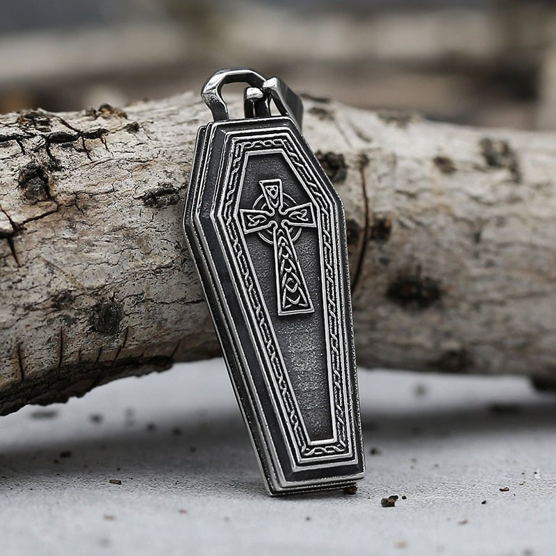 Gothic Coffin Cross Pendant - Chrome Cult