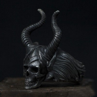 Gothic Satanic Demon Sorath Shofar Skull Ring - Chrome Cult