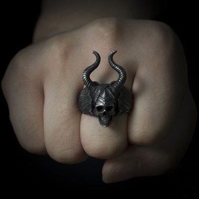 Gothic Satanic Demon Sorath Shofar Skull Ring - Chrome Cult