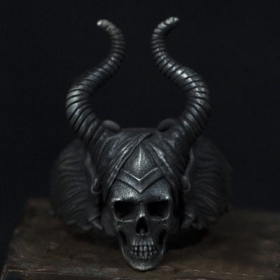 Gothic Satanic Demon Sorath Shofar Skull Ring - Chrome Cult