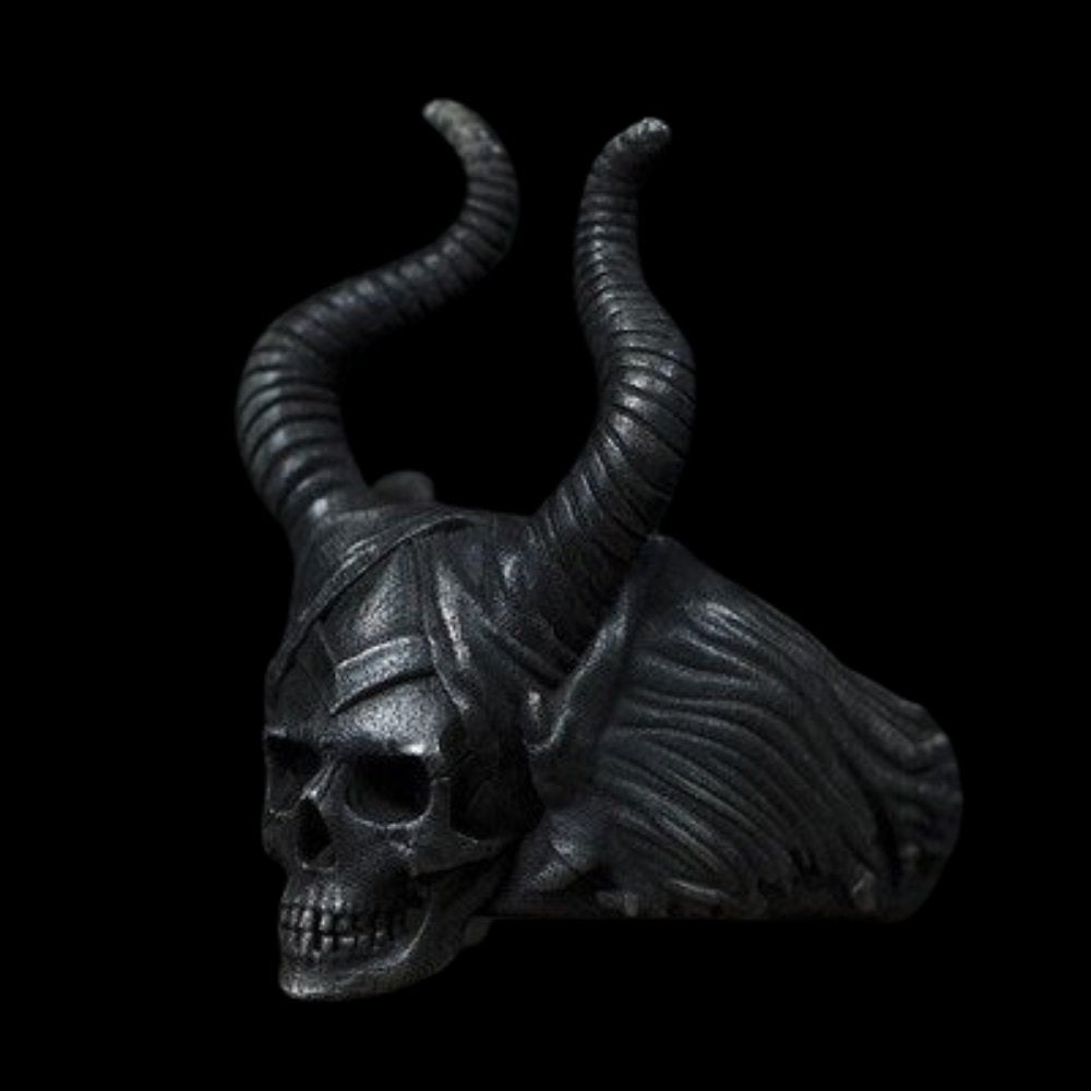 Gothic Satanic Demon Sorath Shofar Skull Ring - Chrome Cult