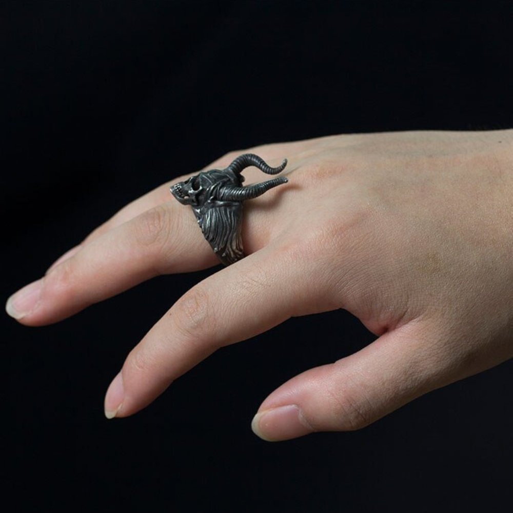Gothic Satanic Demon Sorath Shofar Skull Ring - Chrome Cult