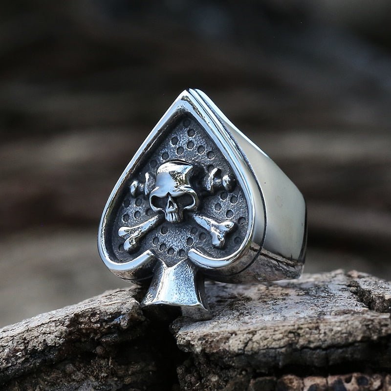 Gothic Spades Skull Ring - Chrome Cult