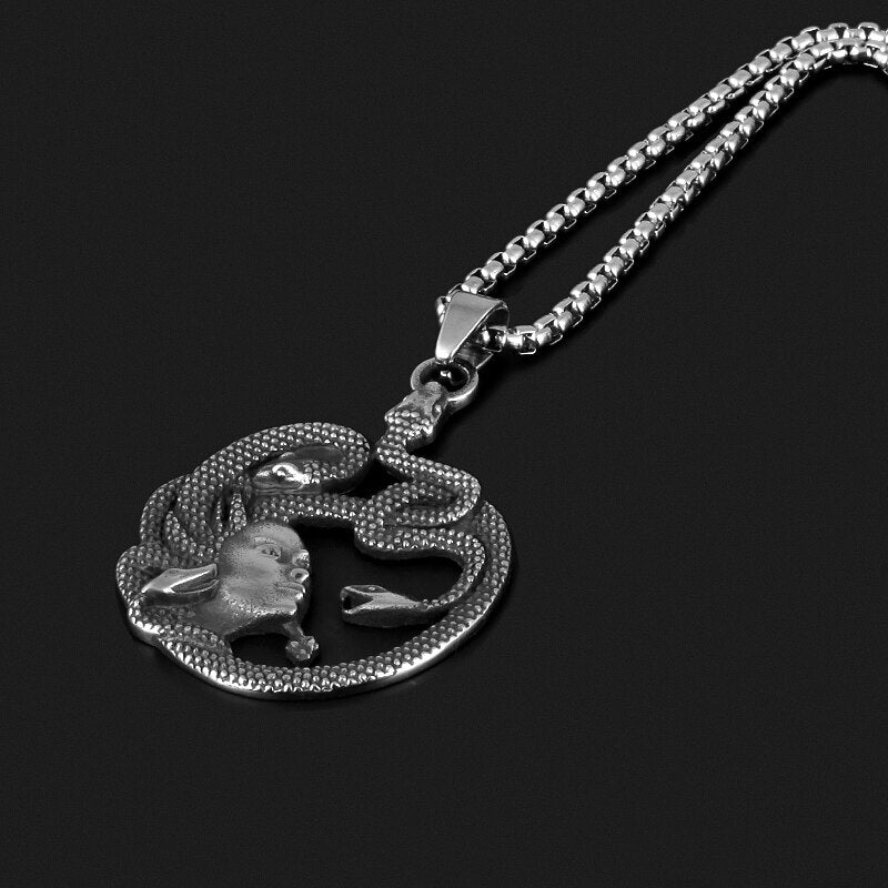 Greek Mythology Medusa Twisted Snake Pendant - Chrome Cult