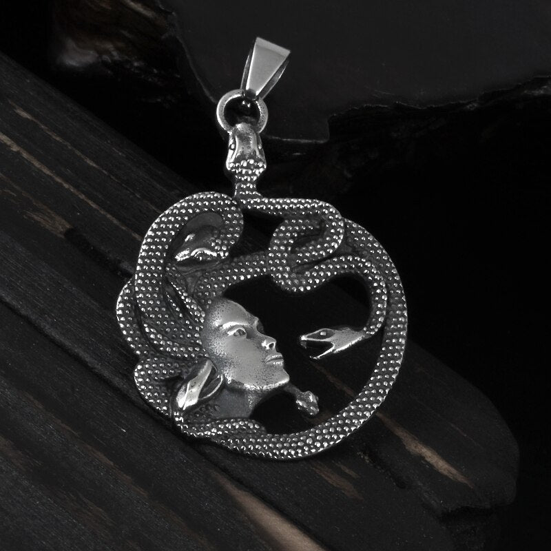 Greek Mythology Medusa Twisted Snake Pendant - Chrome Cult