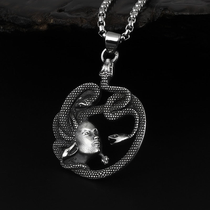 Greek Mythology Medusa Twisted Snake Pendant - Chrome Cult