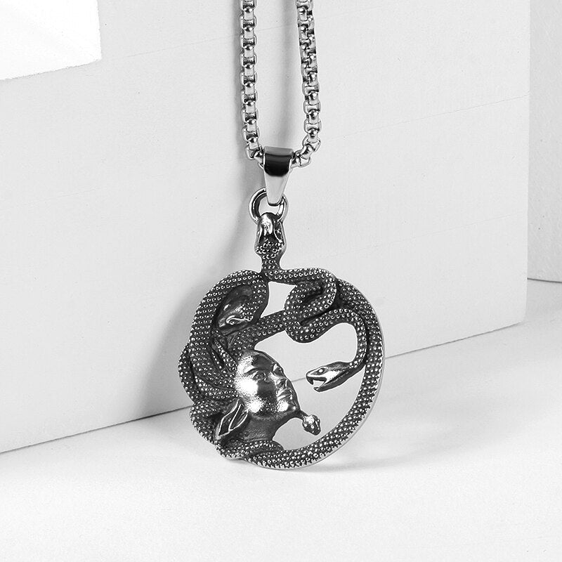 Greek Mythology Medusa Twisted Snake Pendant - Chrome Cult