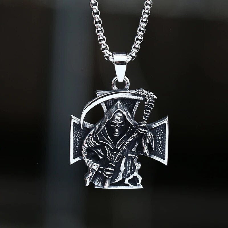 Grim Reaper Cross Pendant - Chrome Cult