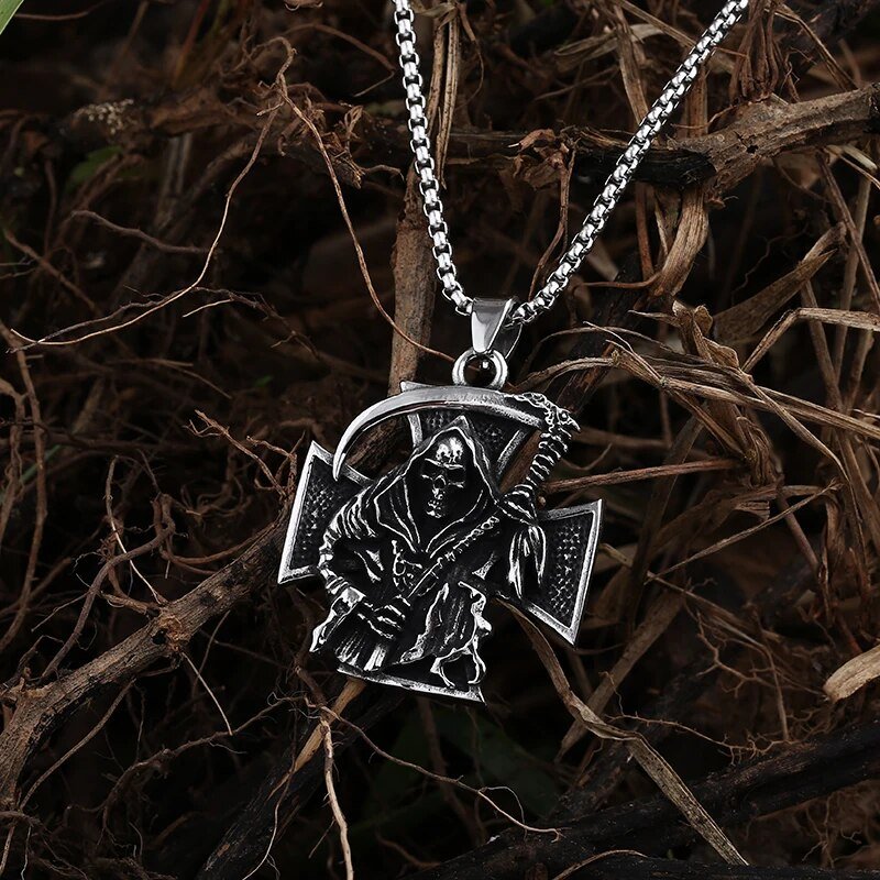 Grim Reaper Cross Pendant - Chrome Cult