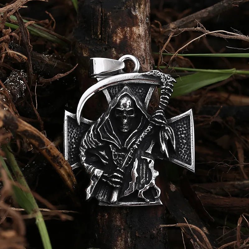 Grim Reaper Cross Pendant - Chrome Cult