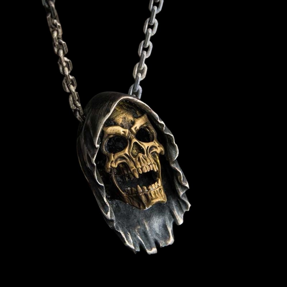 Grim Reaper Skull Pendant - Chrome Cult