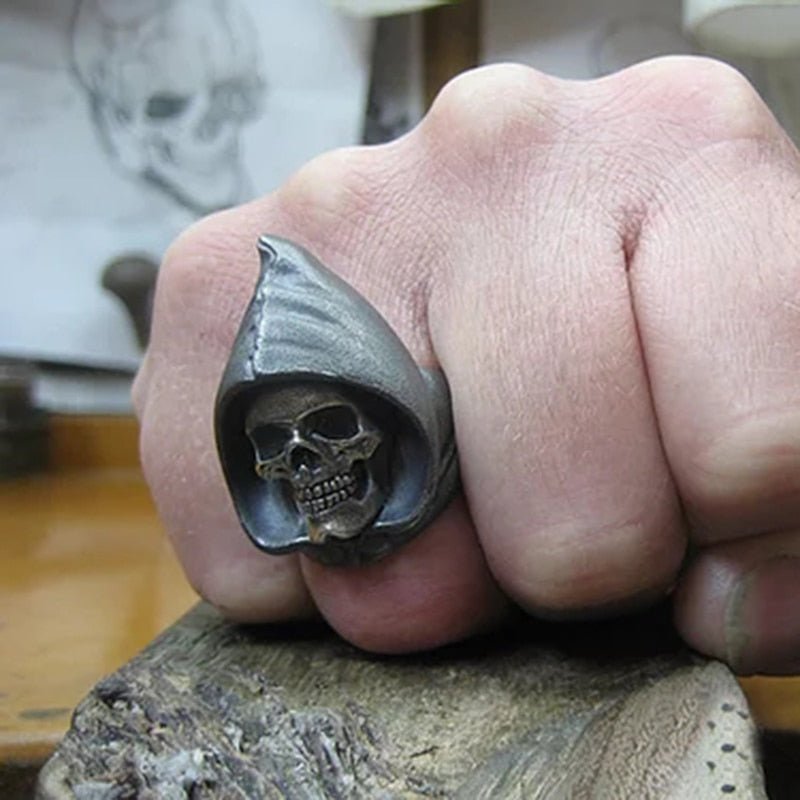 Grim Reaper Skull Ring - Chrome Cult
