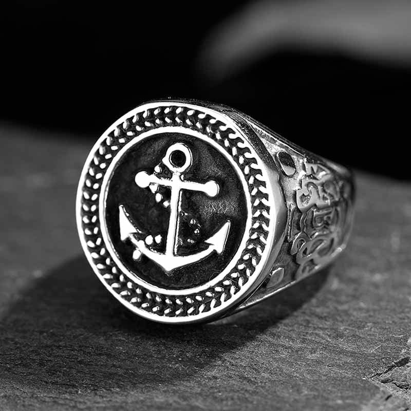 Halo Laurel Leaf Anchor Ring - Chrome Cult