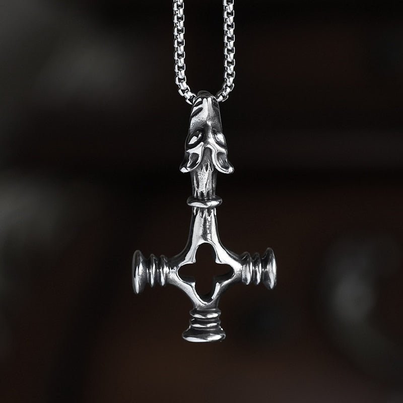 Hammer Wolf Cross Pendant - Chrome Cult