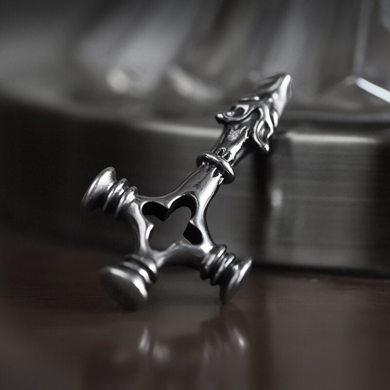 Hammer Wolf Cross Pendant - Chrome Cult