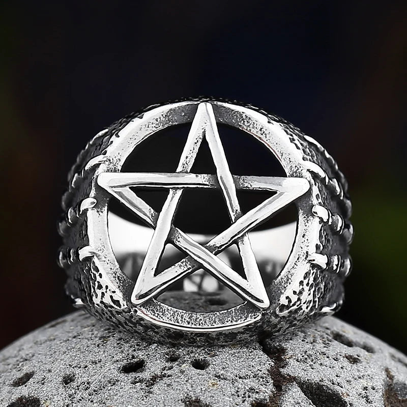 Hands Of Death Pentagram Skull Ring - Chrome Cult