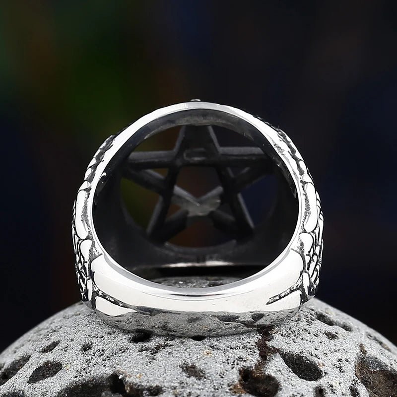 Hands Of Death Pentagram Skull Ring - Chrome Cult