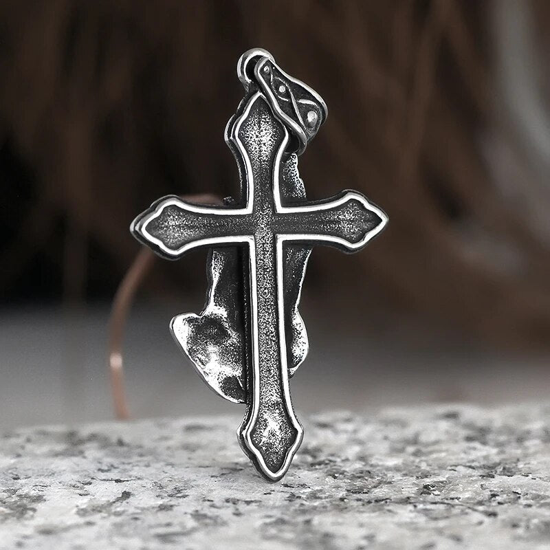 Hands Of Prayer Cross Pendant - Chrome Cult