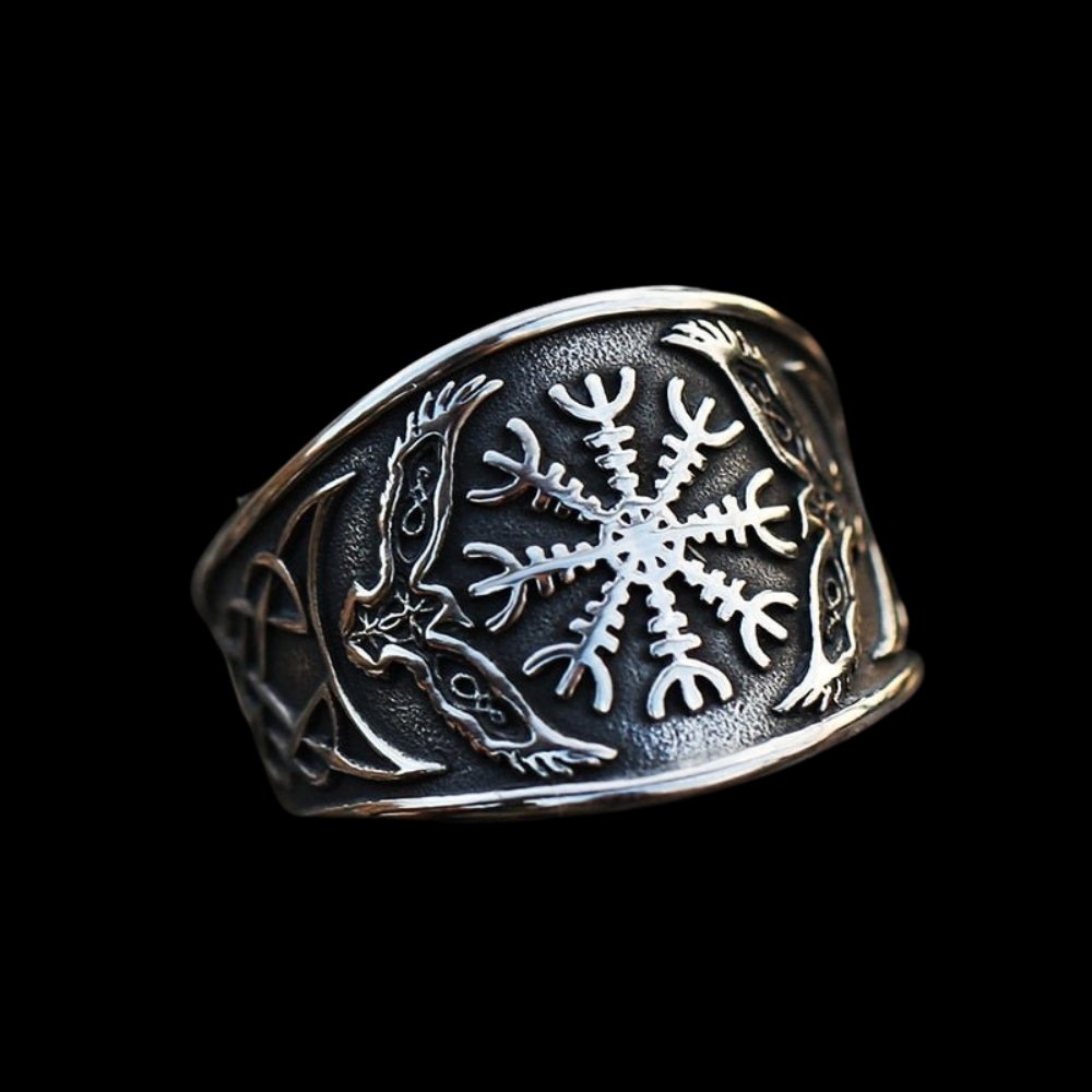 Helm Of Awe Raven Ring - Chrome Cult