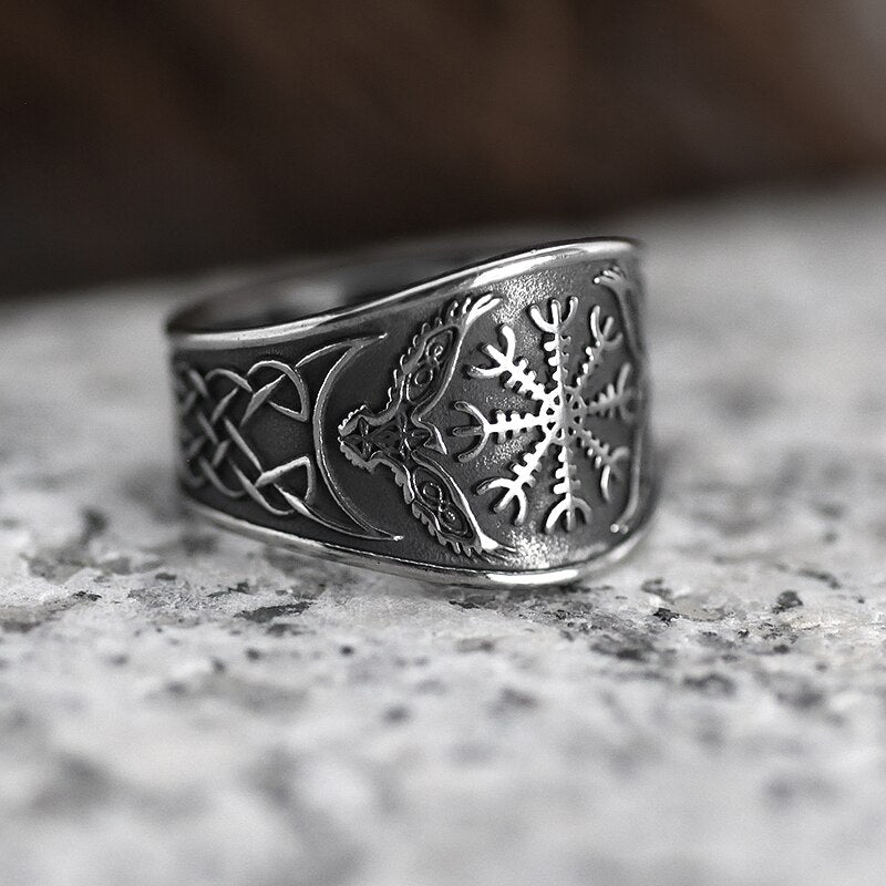 Helm Of Awe Raven Ring - Chrome Cult