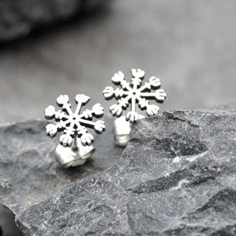 Helm Of Awe Snowflake Stud Earrings - Chrome Cult