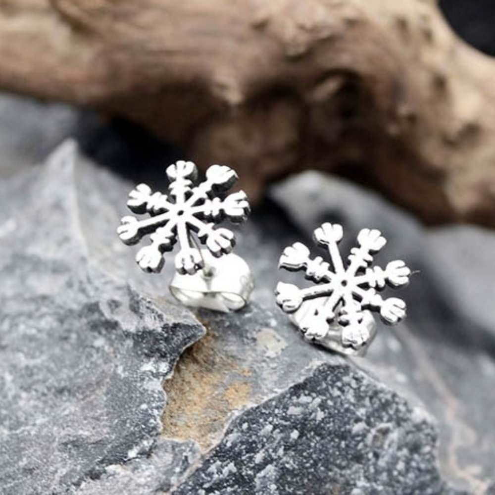 Helm Of Awe Snowflake Stud Earrings - Chrome Cult
