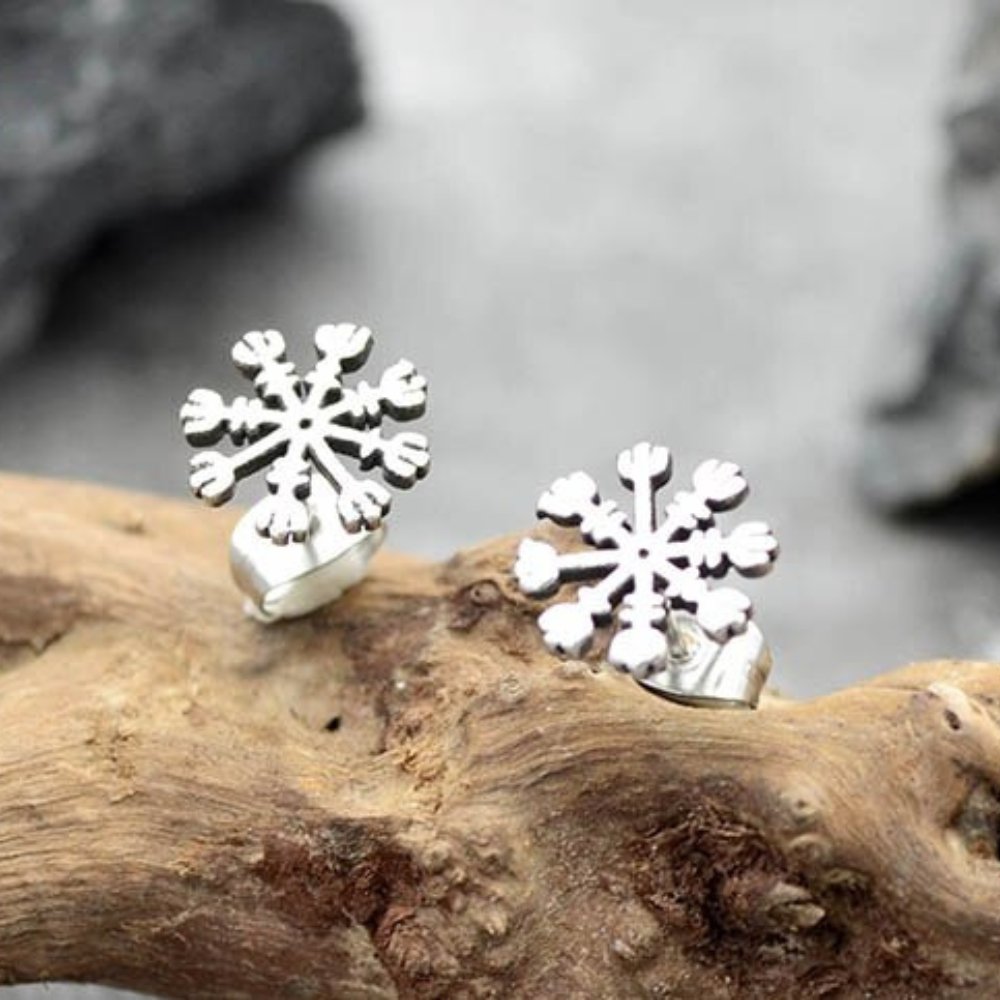 Helm Of Awe Snowflake Stud Earrings - Chrome Cult