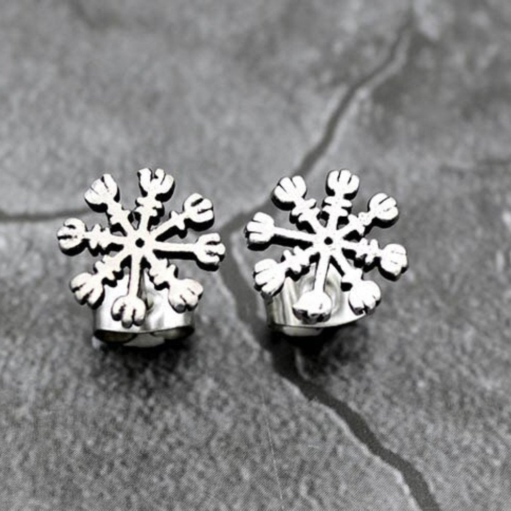 Helm Of Awe Snowflake Stud Earrings - Chrome Cult