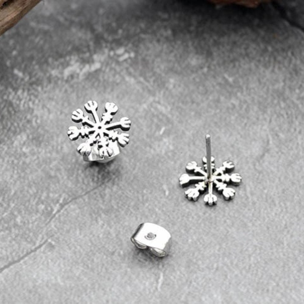 Helm Of Awe Snowflake Stud Earrings - Chrome Cult