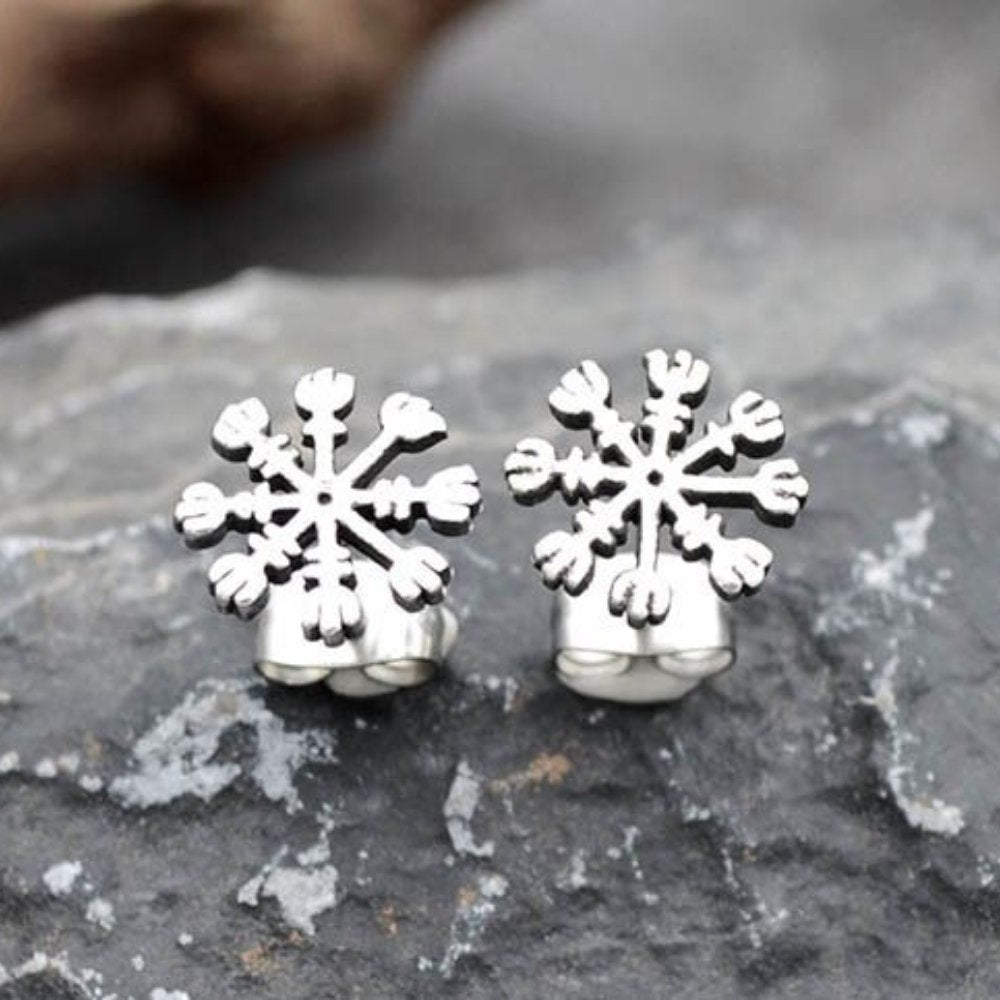 Helm Of Awe Snowflake Stud Earrings - Chrome Cult