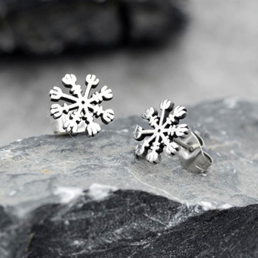 Helm Of Awe Snowflake Stud Earrings - Chrome Cult