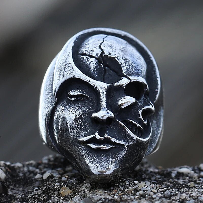 Hidden Yin and Yang Skull Ring - Chrome Cult