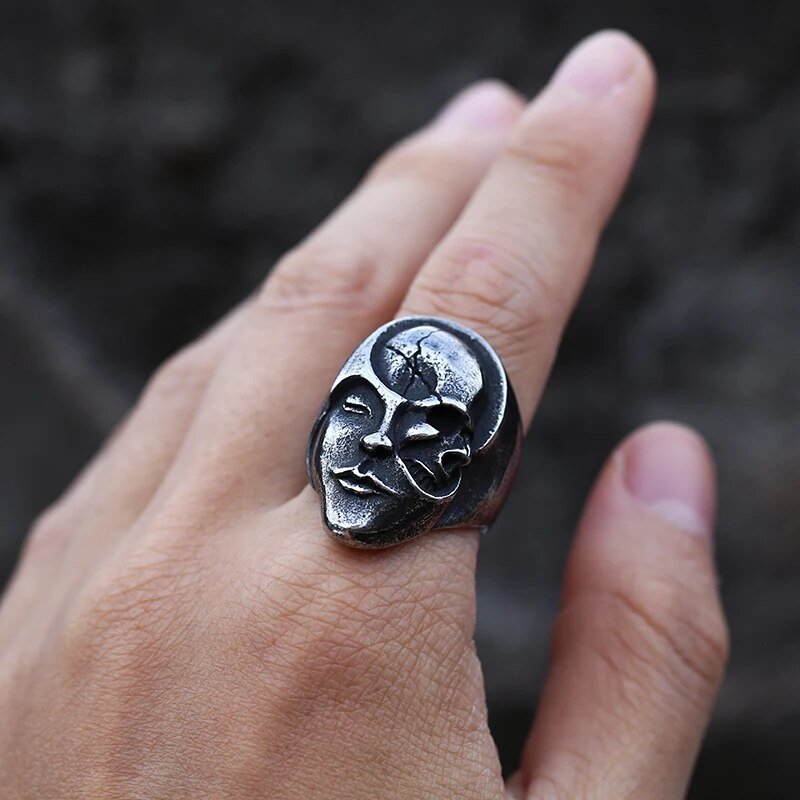 Hidden Yin and Yang Skull Ring - Chrome Cult