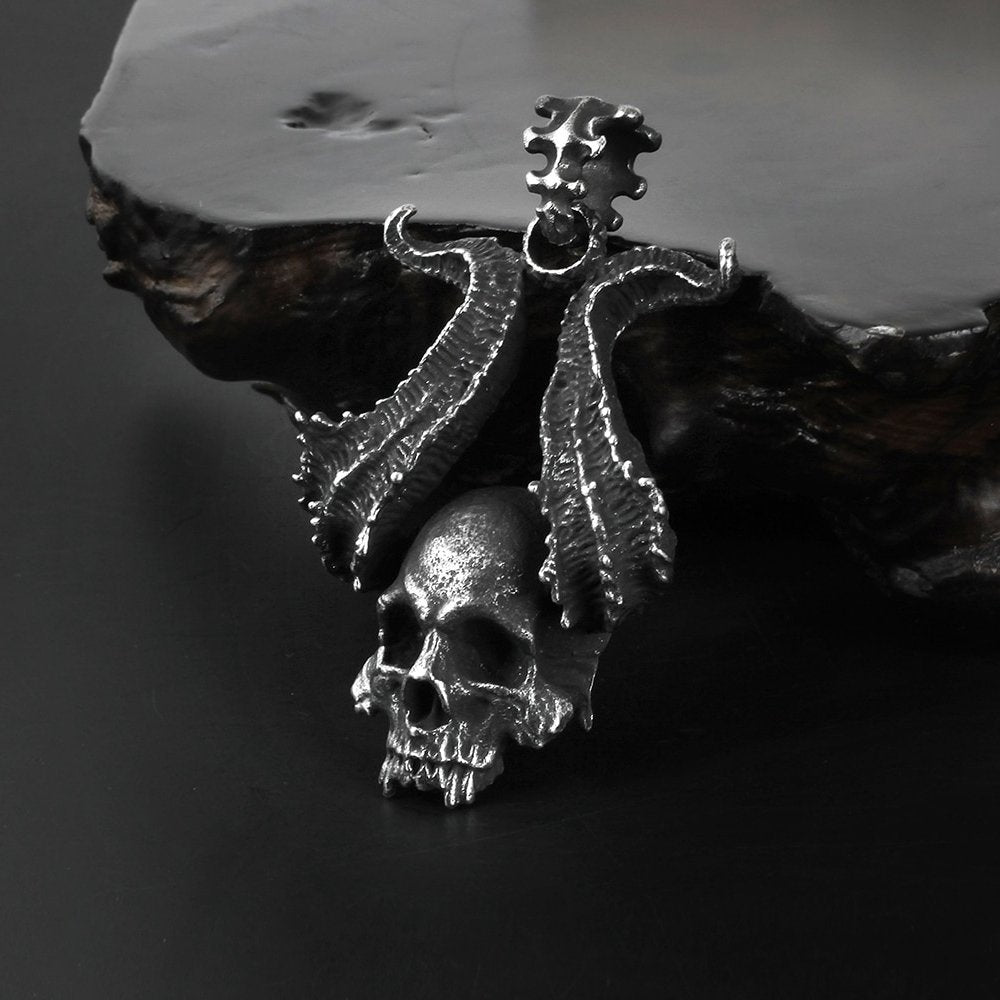 Horned Satan Devil Skull Pendant - Chrome Cult