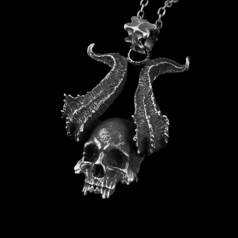 Horned Satan Devil Skull Pendant - Chrome Cult