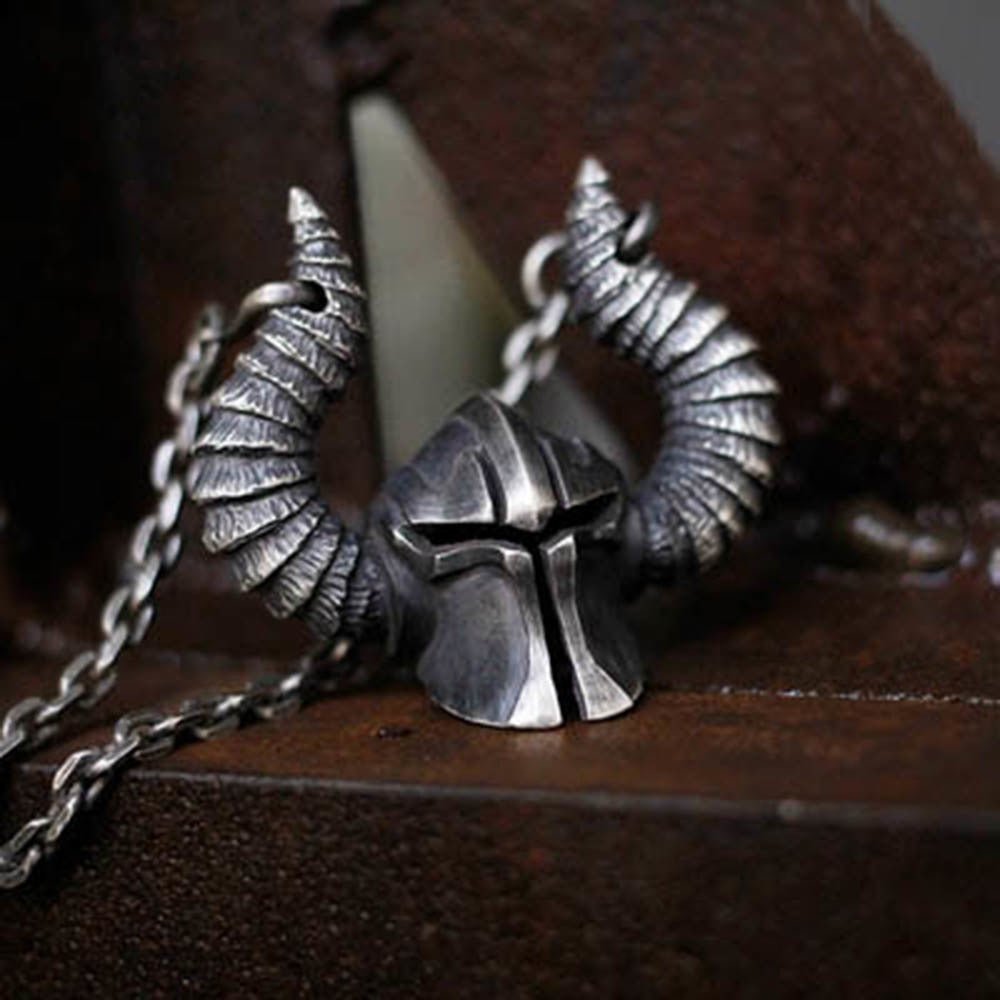 Horned Spartan Helmet Pendant - Chrome Cult