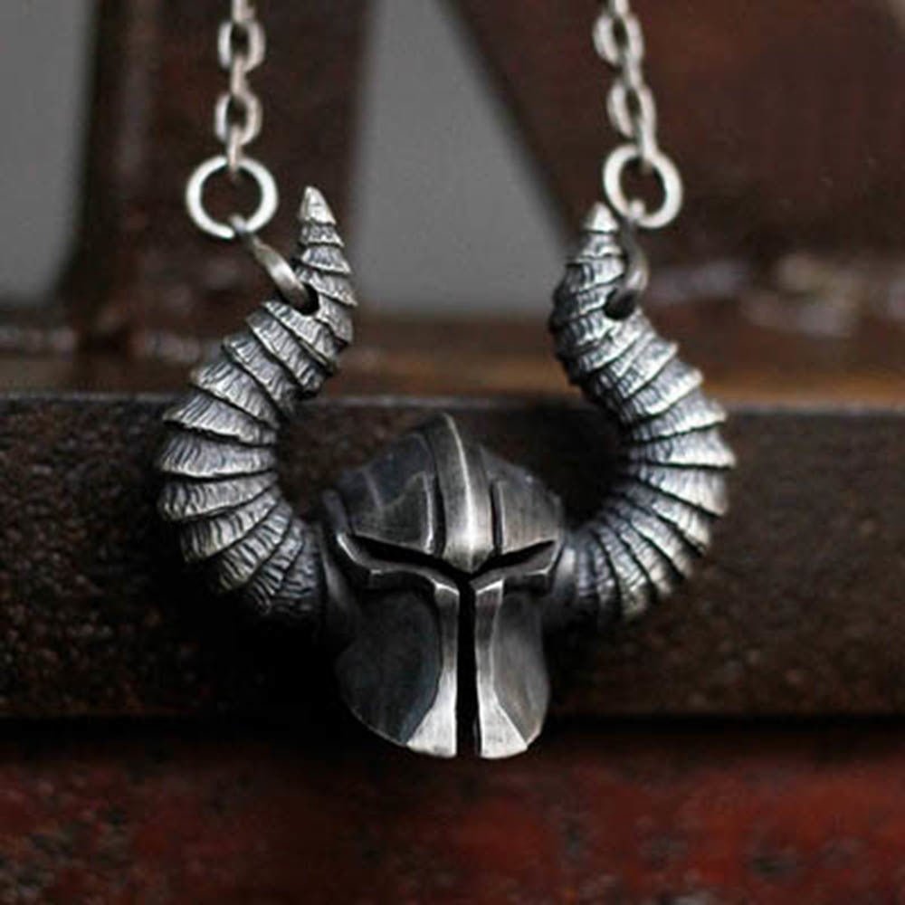 Horned Spartan Helmet Pendant - Chrome Cult