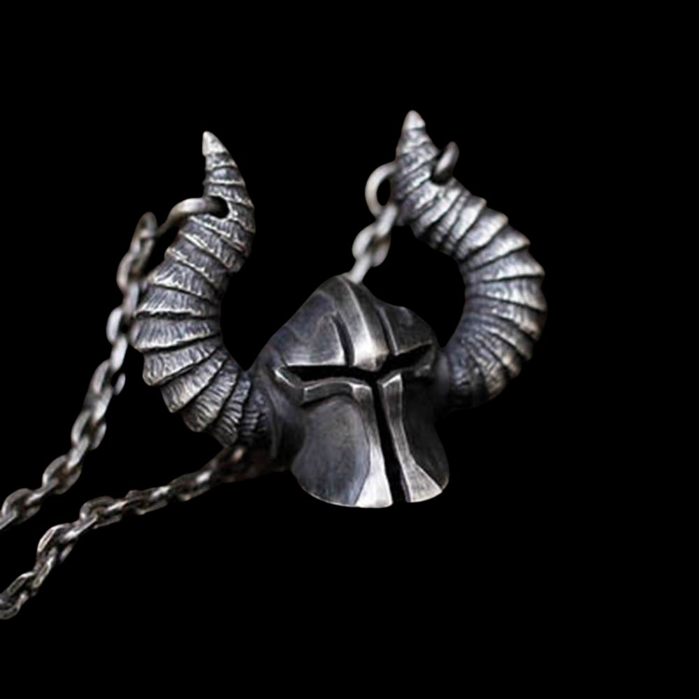 Horned Spartan Helmet Pendant | Stainless Steel Gothic Jewelry | Chrome ...