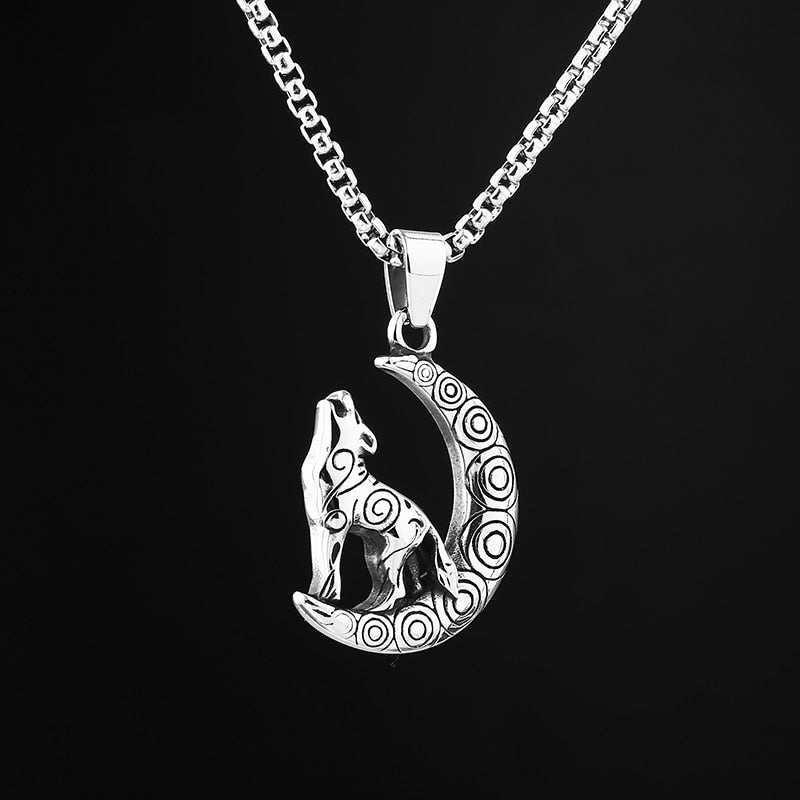 Howling Wolf Moon Pendant - Chrome Cult