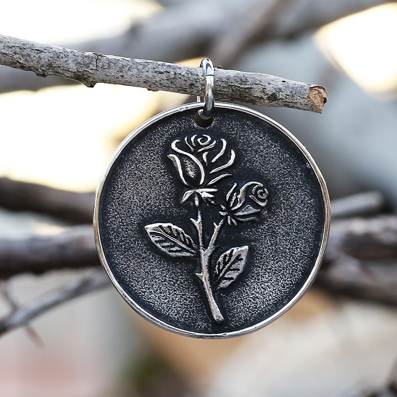 I Love You Rose Circle Pendant - Chrome Cult