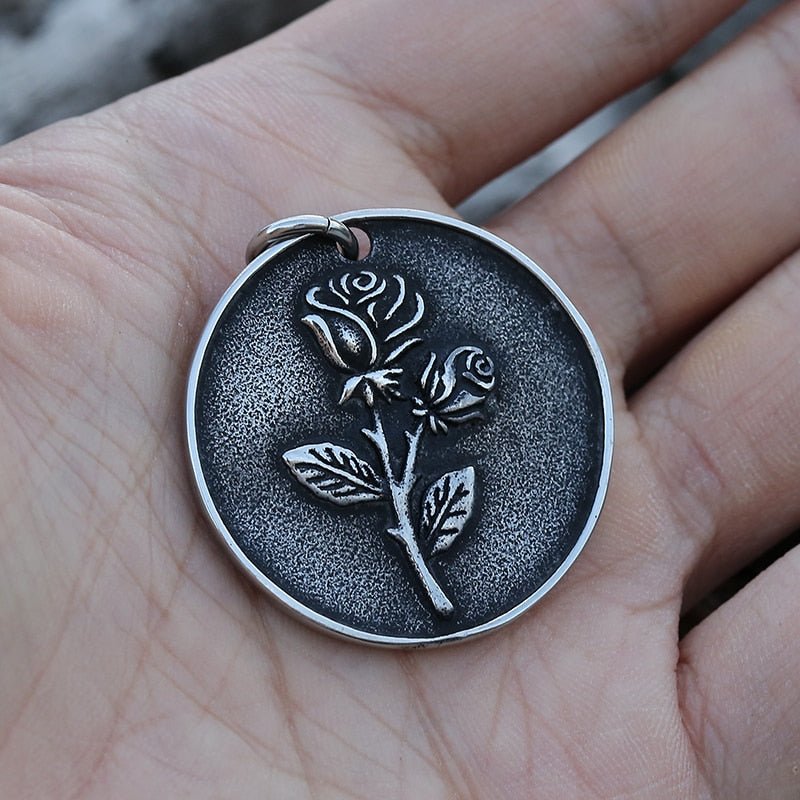 I Love You Rose Circle Pendant - Chrome Cult