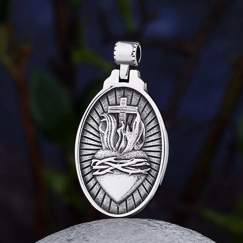 Jesus Portrait X Sacred Heart Pendant - Chrome Cult