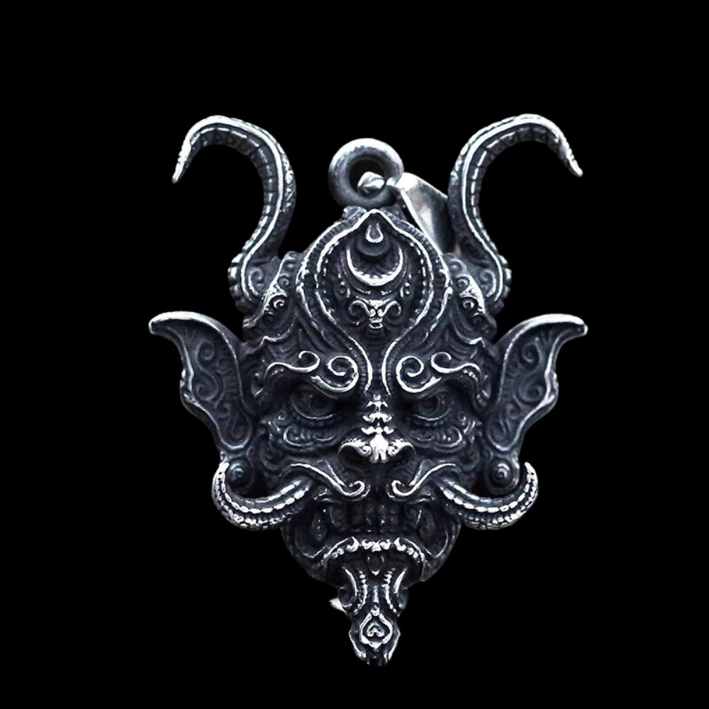 King Of All Dragons Oni Mask Pendant - Chrome Cult