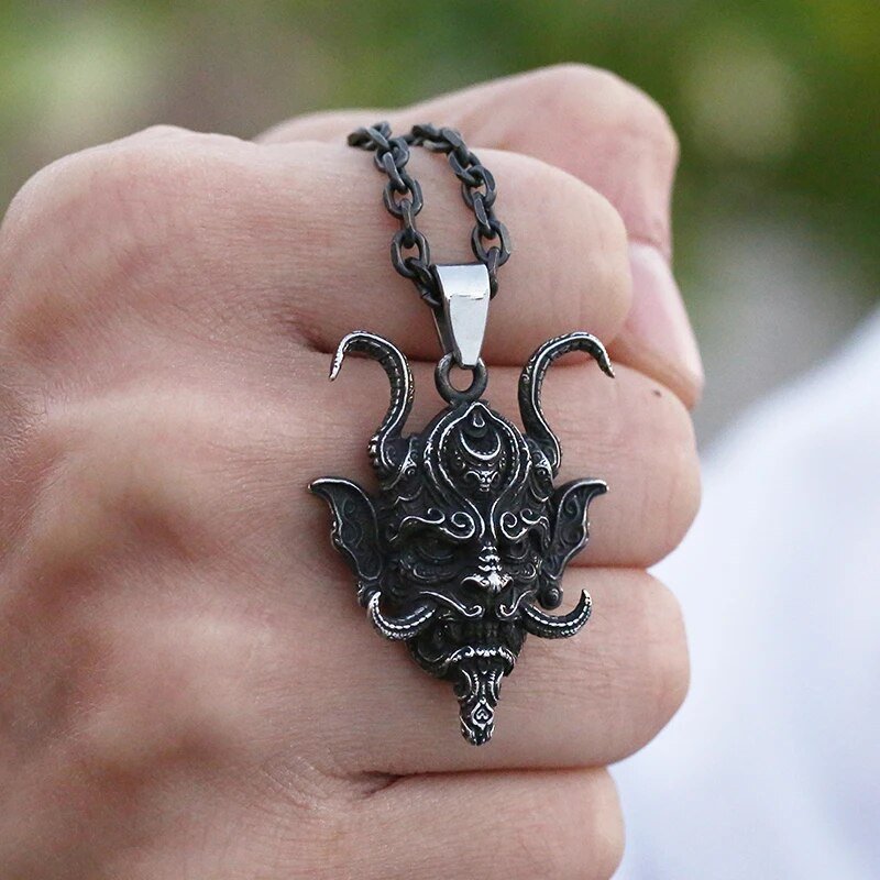 King Of All Dragons Oni Mask Pendant - Chrome Cult