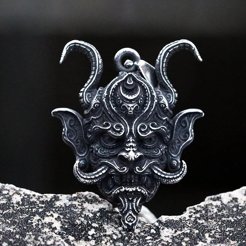 King Of All Dragons Oni Mask Pendant - Chrome Cult
