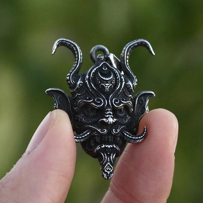 King Of All Dragons Oni Mask Pendant - Chrome Cult