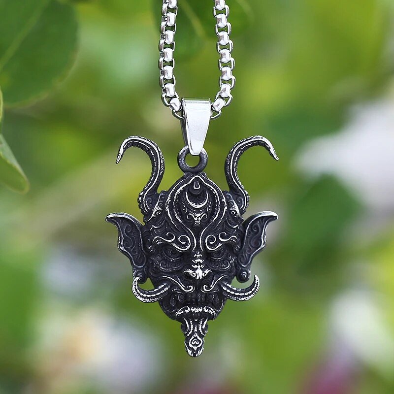King Of All Dragons Oni Mask Pendant - Chrome Cult