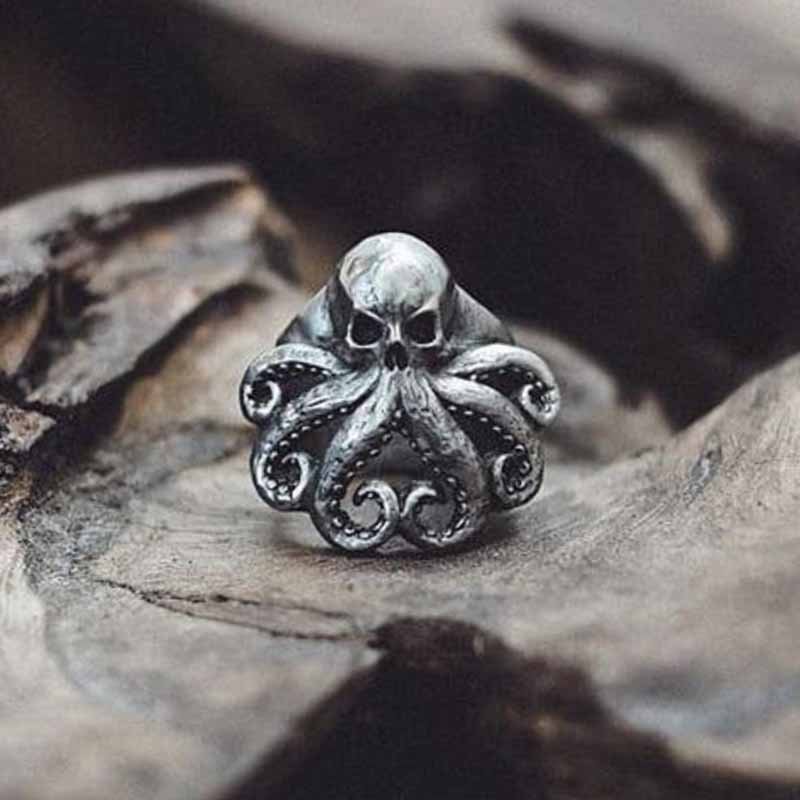 Kraken Octopus Skull Ring - Chrome Cult