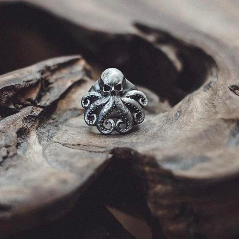 Kraken Octopus Skull Ring - Chrome Cult